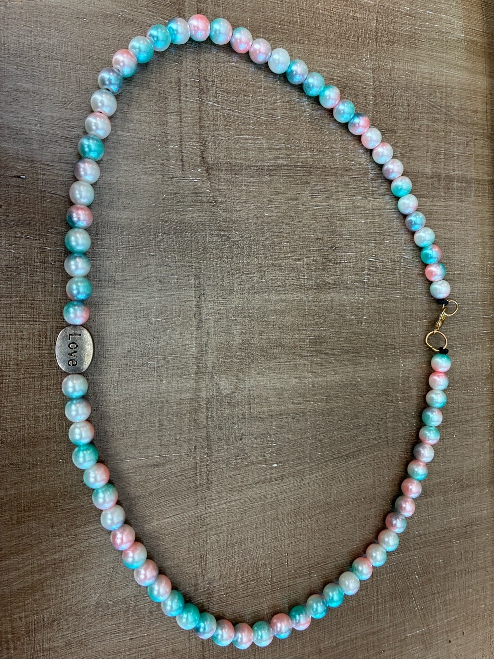 Love Beaded Necklace in Pastel Pink & Teal